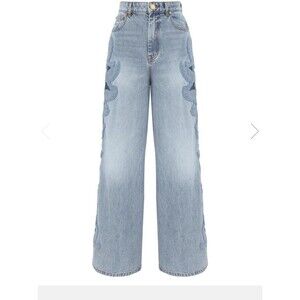 Zimmermann Valiant Applique Relaxed Flare Wide-Leg Jeans Embroidery Size 27